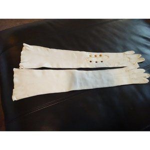 Vintage Ivory Soft FRENCH KID 21" Opera Gloves‎ w/ Bakelite Snaps Elegant As Is